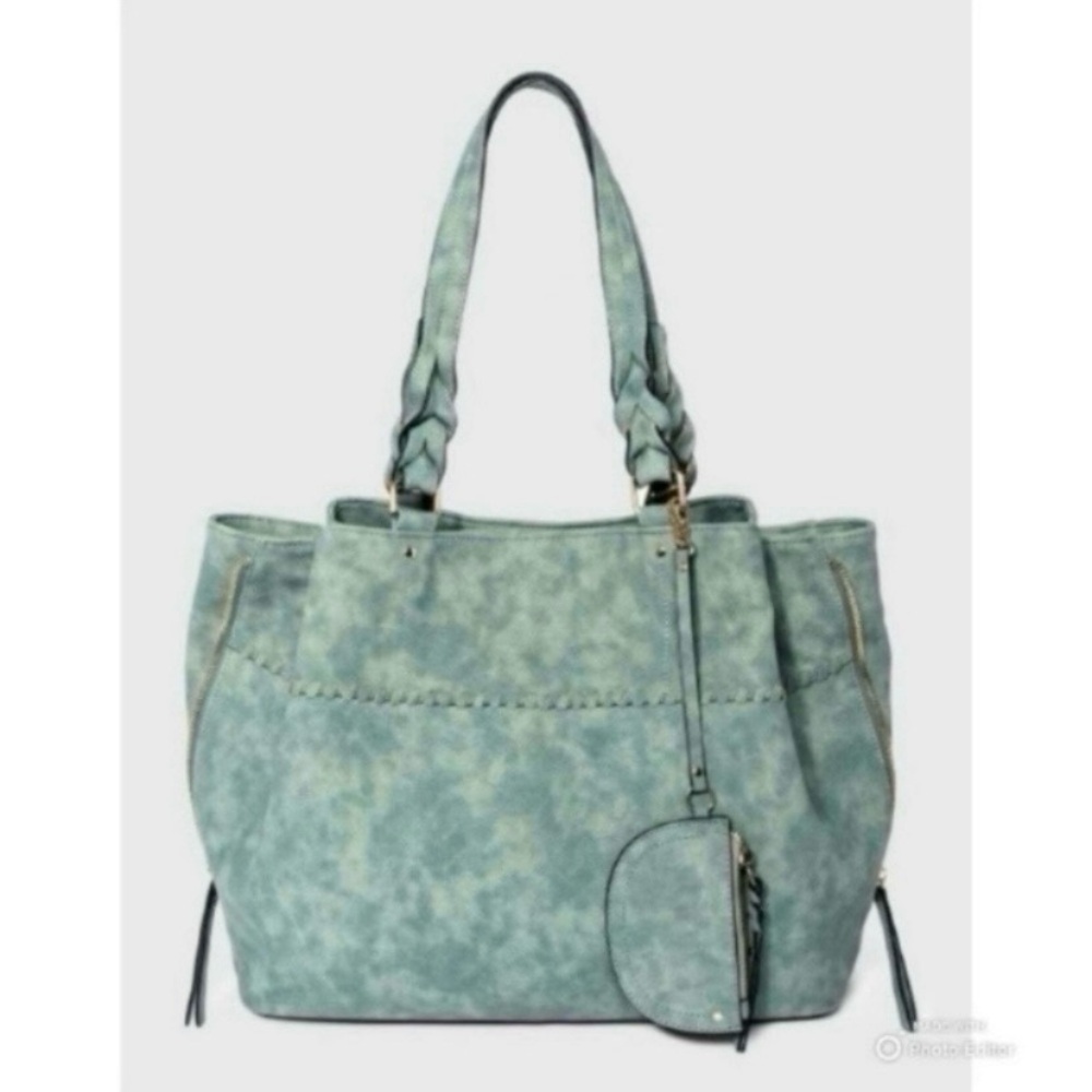 VR NYC Green Oversized Faux Suede Shoulder Bag Purse Tote NWT